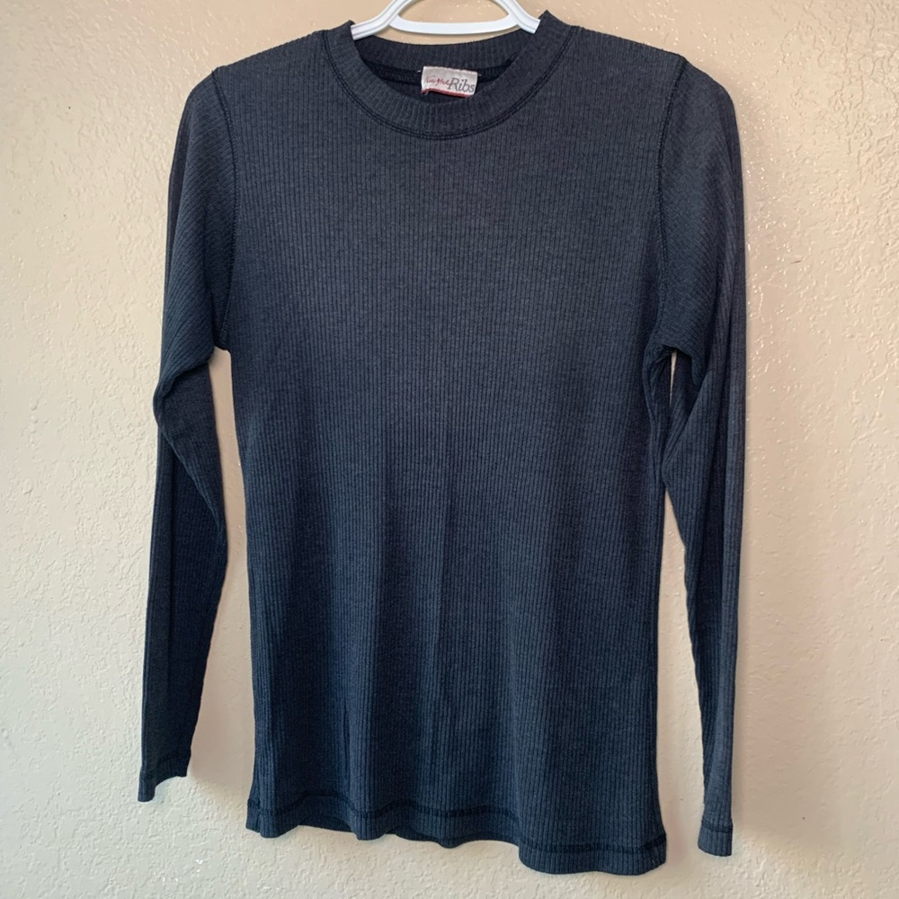 Vintage New York Ribs Charcoal Layering Ribbed Activewear Thermal Shirt Size M